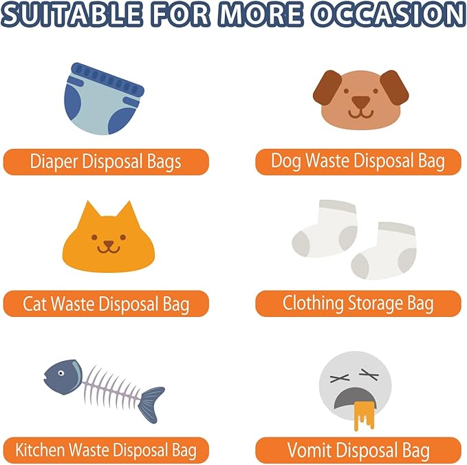 Odor Sealing Disposable Diaper Bags, 120 Count, Blue, Large Capacity, Unscented Diaper Trash Bags, Safety, Multiple Specifications, Wide Application, Easy to Use