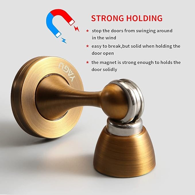 Door Stopper 4 Pack Magnetic Door Stops, Zinc Alloy Antique Brass Door Catch Door Holder Wall Floor Mounted, Metal Soft-Catch