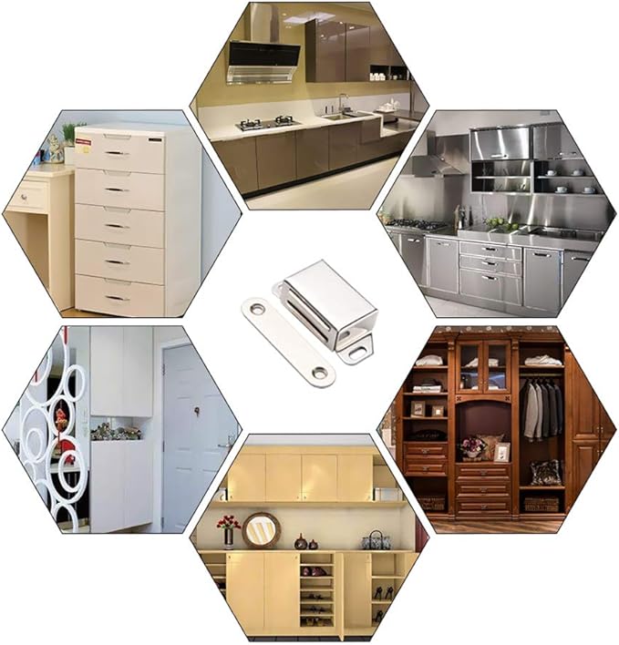 Mousike Cabinet Magnets 30lb Stainless Steel Magnetic Door Catch with Strong Magnetic for Kitchen Cupboard Wardrobe Closet Cabinet Door Drawer Latch(2.1"(Silver 20 Pack))