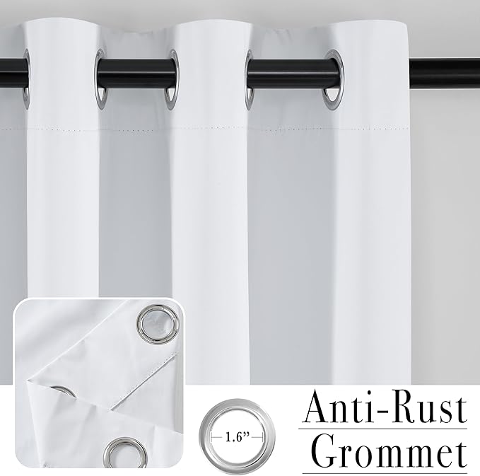 PONY DANCE White 100% Blackout Short Curtains for Kitchen Over Sink 36 inch Long 2 Panels Set, Black Out Small Window Curtains for Bathroom, Thermal Insulated Half Window Cafe Drapes, 34" W x 36" L