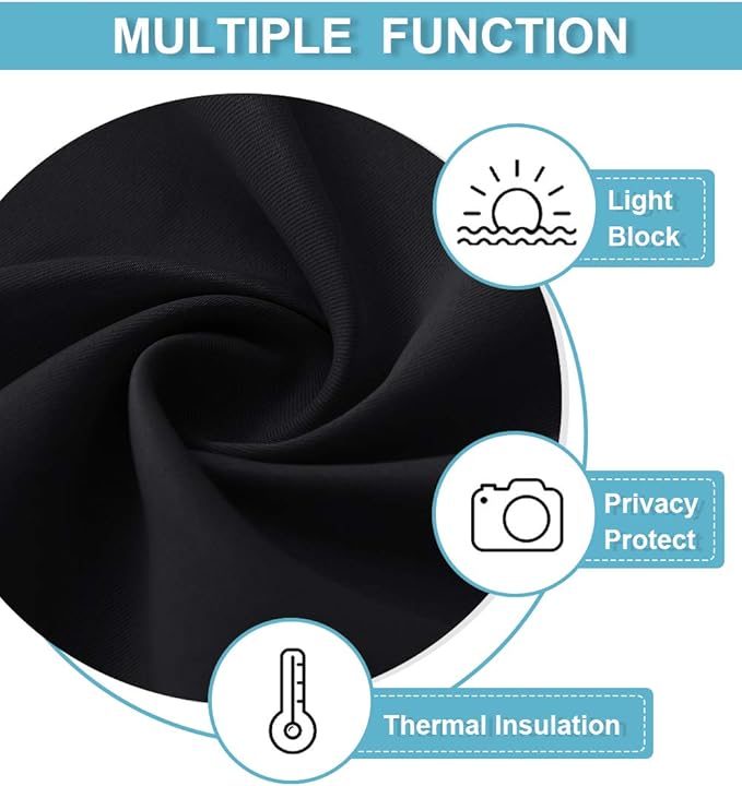 RYB HOME Small Curtains for Kitchen Window - Blackout Privacy Portable Curtain Set for Bedroom Office Bathroom Basement Garage Storage Enclosure RV Bunk, W 34 x L 30 inch, Black, 2 Pcs