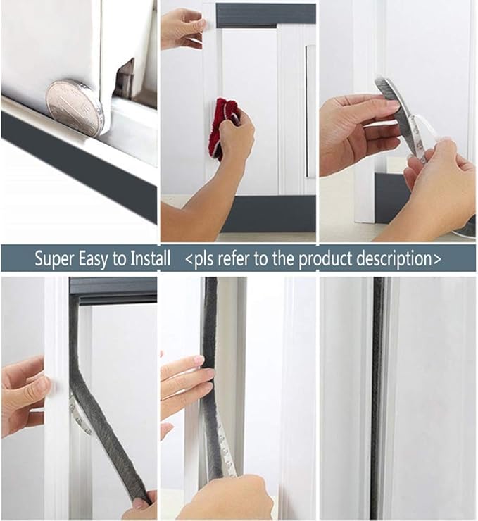 Self-Adhesive Pile Weather Stripping Seal for Sliding Windows and Door Frames, 16.5ft x 11/32 inch, Grey