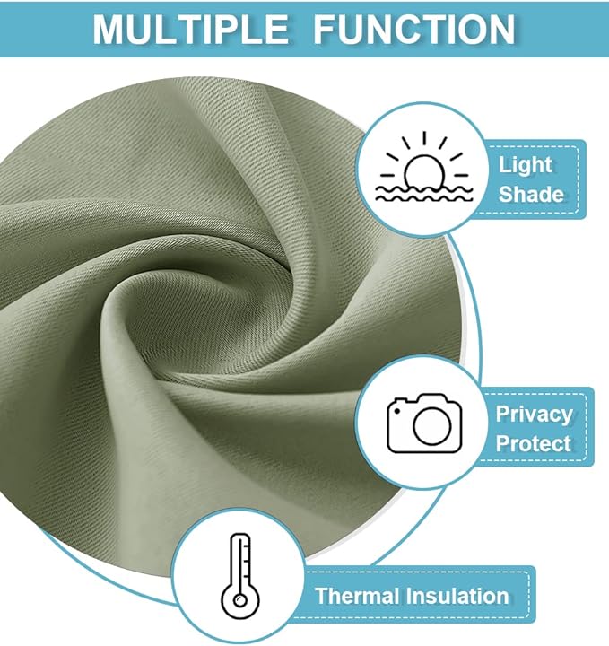 RYB HOME Bedroom Curtains Short - Blackout Privacy Energy Saving Farmhouse Curtains for RV Bunk Camper Bathroom Basement, 52 inch Width x 36 inch Length, Sage Green, 2 Pcs