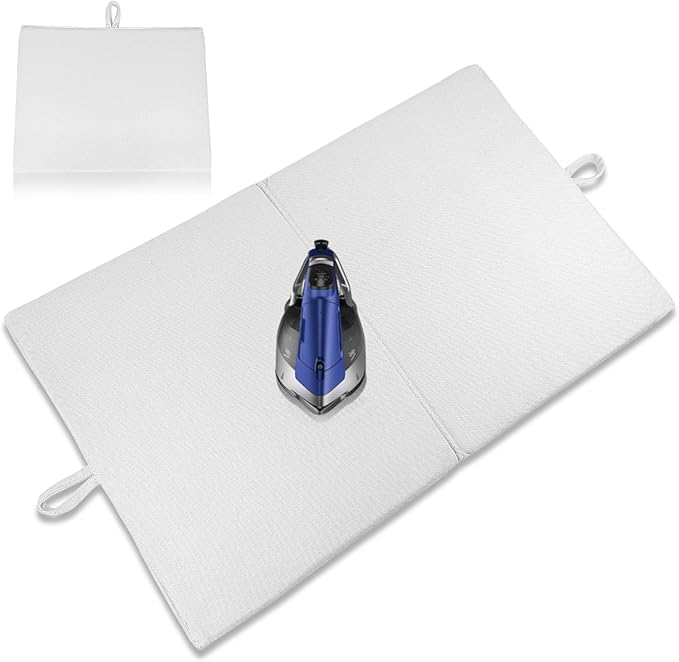 24" x 16" Ironing Mat Foldable, Portable Small Thickened Heat Resistant Cotton Wood Mini Ironing Pad Board for Table Top, Washer, Bed, Dorm, Travel, Countertop, Tabletop, Double Sided Use