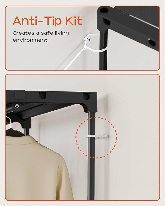 Clothes Rack, Portable Closet, 44.9 Inch Large Capacity Wardrobe Closet, Clothes Storage Organizer with Shelves and 2 Hanging Rods, Easy to Assembly, Black PCT021B01