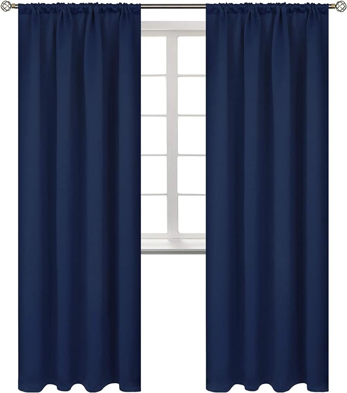 BGment Rod Pocket Blackout Curtains 84 Inches Long for Bedroom - Thermal Insulated Room Darkening Drapes with Rod Pocket Privacy for Living Room, 52 x 84 Inch, 2 Panels, Navy Blue