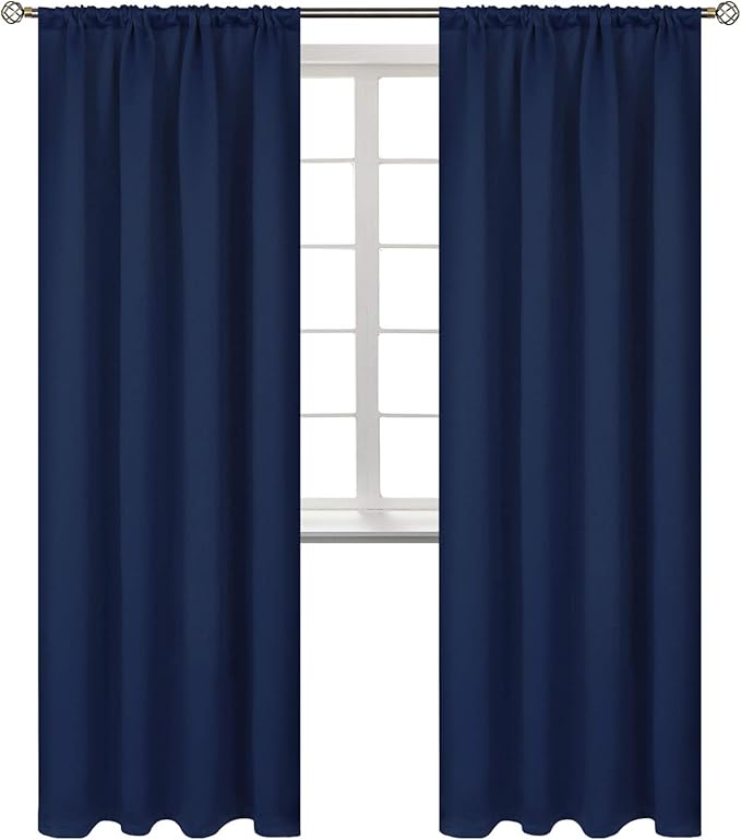 BGment Rod Pocket Blackout Curtains for Bedroom 84 Inches Length - Thermal Insulated Room Darkening Curtain for Living Room, 42 x 84 Inch, 2 Panels, Navy Blue