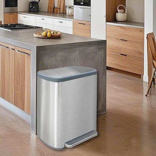 Kitchen Trash Can 16 Gallon, 2 x 30 Liters Trash and Recycle bin Combo, Dual Compartment & Soft Close Lid, Stainless Steel Trash Can, Fingerprint-Proof, 60L Pedal Recycling Bin