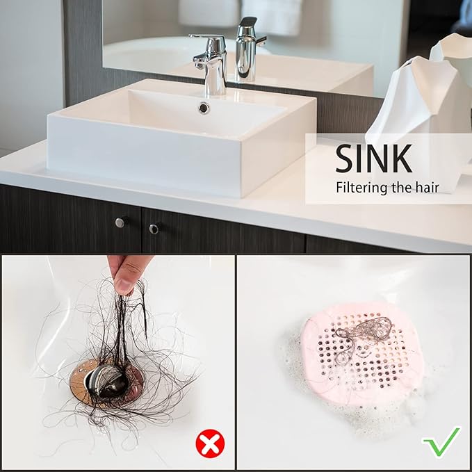 2 Pack Drain Cover Hair Catcher Sturdy Silicone Drain Protector Hair Stopper for Shower Kitchen Bathroom Bathtub Sakura Pink
