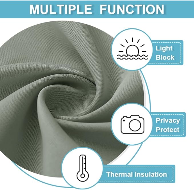 RYB HOME Sage Green Curtains, Small Window Curtains Tiers for Kitchen Bathroom, Blackout Thermal Insulated Drapes, Privacy UV Protection Short Window Treatment, W42 x L36, 2 Panels