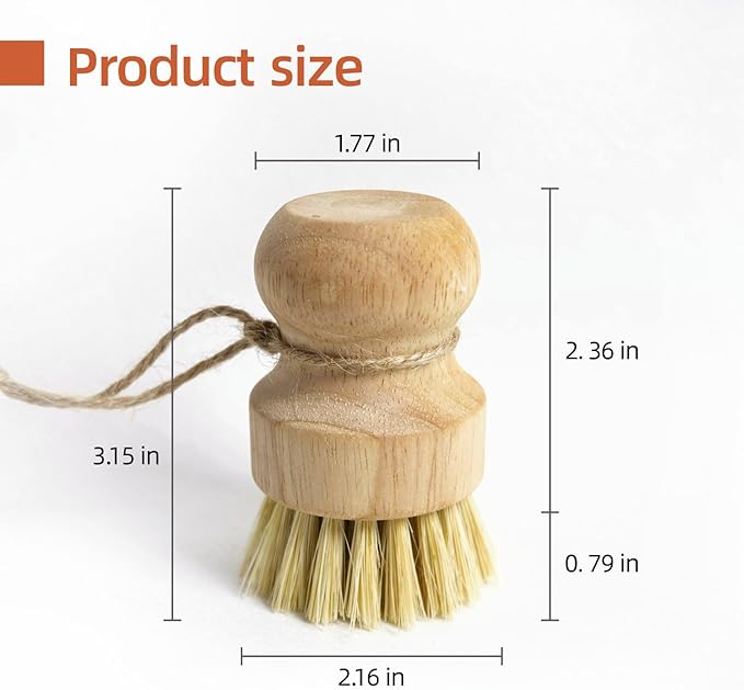 Bamboo Pot & Pan Cleaning Brush Set - 3 Pack Natural Dish Brushes Bamboo Scrub Dish Brushes, Durable Scrubber for Kitchen Pots, Pans, Vegetables & Fruit
