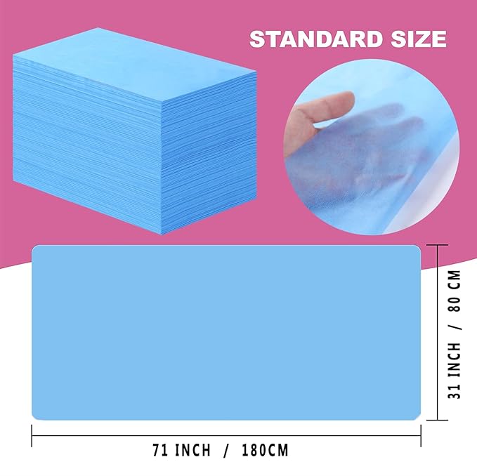 50 Pcs Disposable Bed Sheets 31" x 71" Massage Table Sheets Non Woven Fabric SPA Bed Cover Breathable for Massage Beauty Tattoos (50 Pcs Blue)