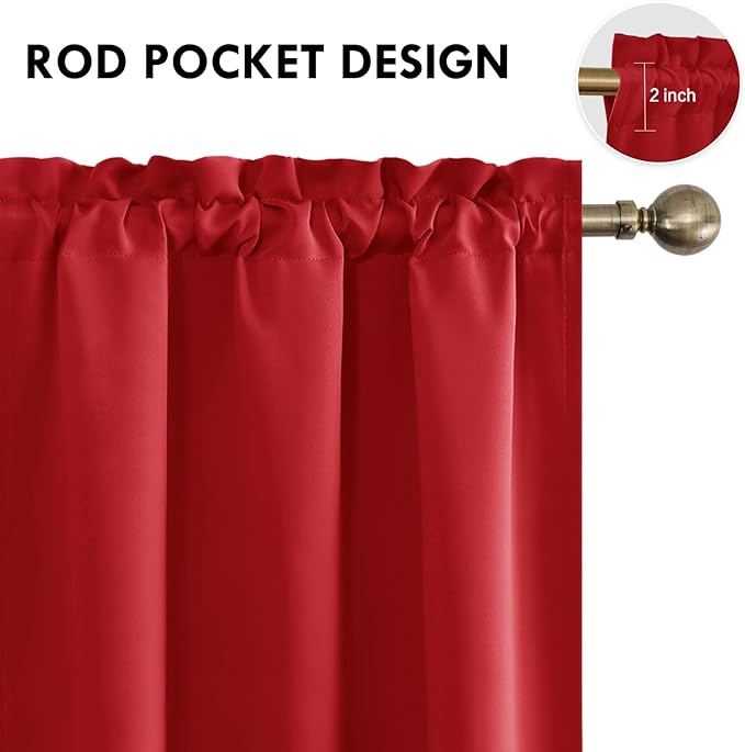DWCN Christmas Red Blackout Curtains for Bedroom –Rod Pocket Thermal Insulated Room Darkening Drapes for Living Room, W 42 x L 54 Inch, 2 Panels