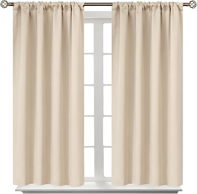 BGment Champagne Blackout Curtains 45 Inches Long for Bedroom Kitchen Window - Room Darkening Drapes Short Length with Rod Pocket for Bathroom Cafe, 2 Panels, 42 x 45 Inch