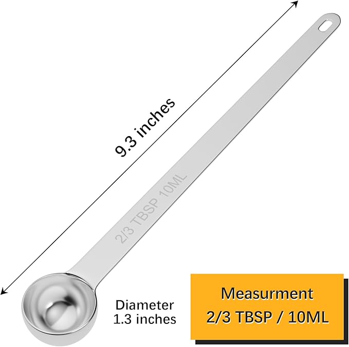1PCS 2/3Tbsp(2tsp, 10ml) Extra Long Handle Measuring Spoon, Single Stainless Steel Individual Measure Scoop Only