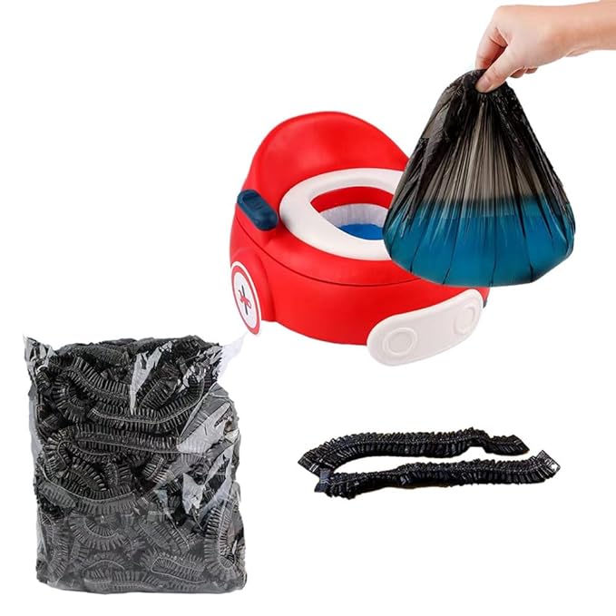 Potty Chair Liners with Elastic, Portable Potty Training Bags, Potty Refill Liners Disposable for Toddlers Kids and Baby,Toilet Seat Cover,17x8Inches,Black,50pieces