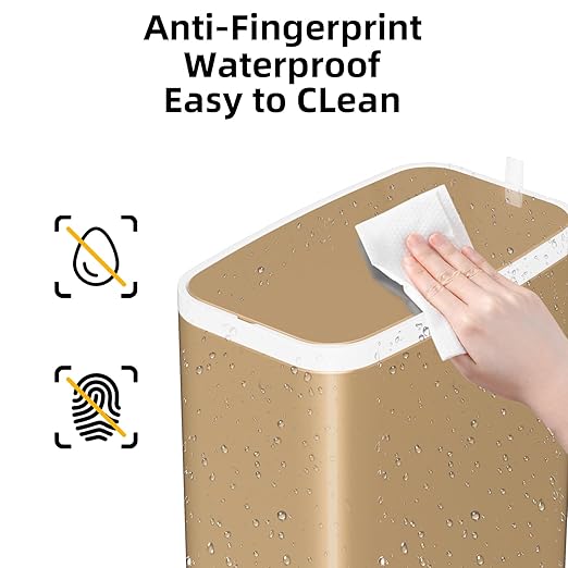 Champagne Gold Bathroom Trash Can with Lid Soft Close,1.6 Gallon Slim Garbage can,Small Metal Step Wastebasket for Office, Bedroom, Toilet, Live Room