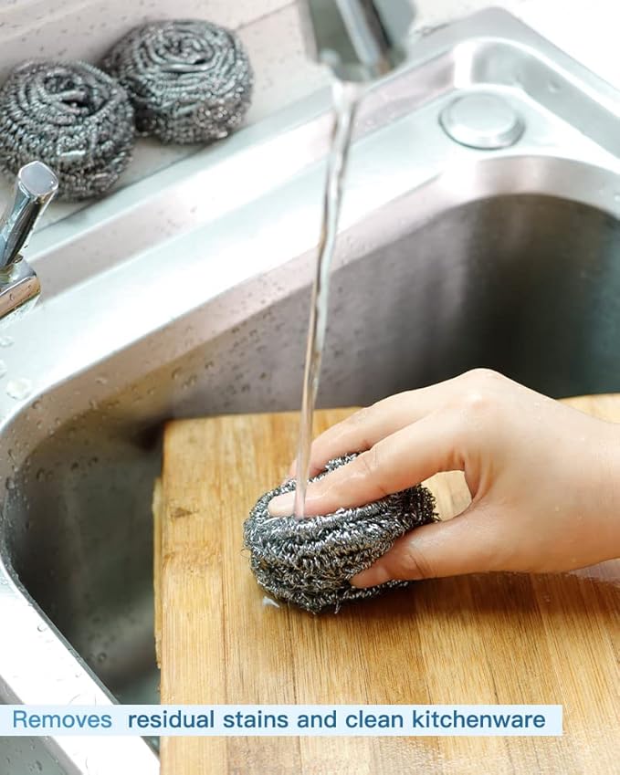 12Pcs Steel Wool Scrubber Pads for Cleaning Dishes, Pans, Pots, Ovens, Grills, Sinks - Stainless Steel Scrubbers for Kitchen, 12 Pack