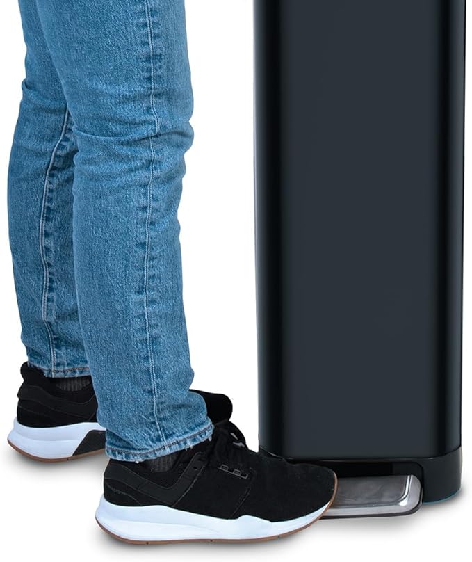 Glad Slim Trash Can with Clorox Odor Protection - Narrow Kitchen Garbage Bin with Soft Close Lid, Step On Foot Pedal and Waste Bag Roll Holder, Black, 45 Liter