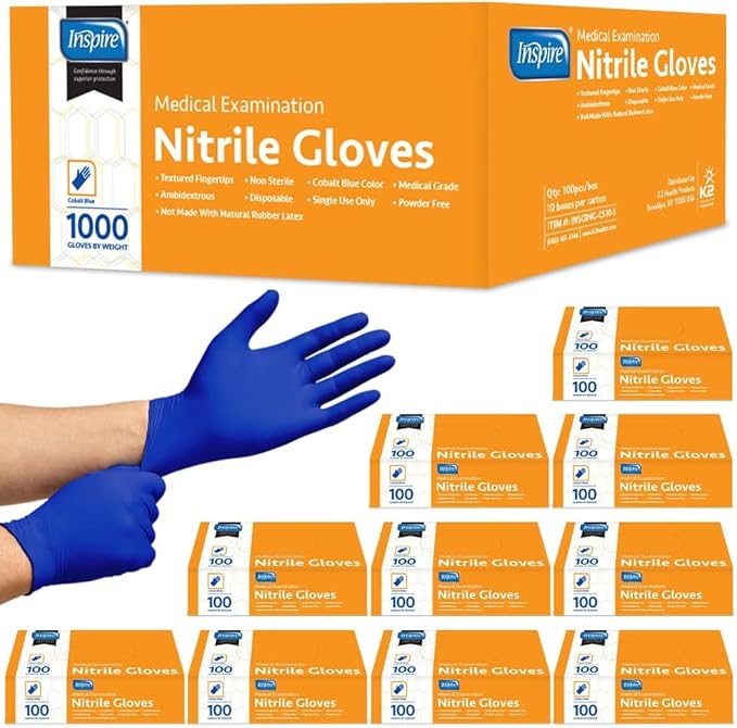 Inspire Nitrile Exam Gloves | The Original Quality Stretch Nitrile Cobalt Blue | 4.5 Gloves Disposable Latex Free Medical EMT