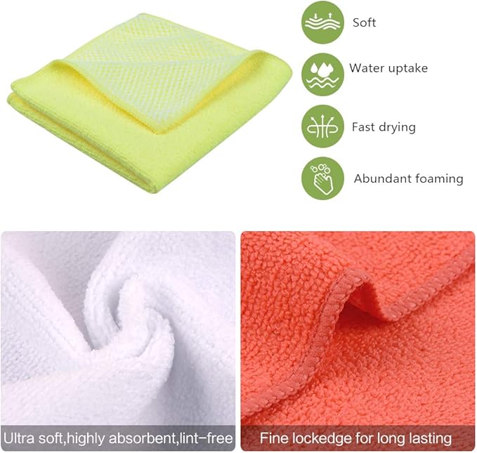 SINLAND Microfiber Dish Cloth for Washing Dishes Dish Rags Best Kitchen Washcloth Cleaning Cloths with Poly Scour Side 5 Color Assorted 12inchx12inch 10pack