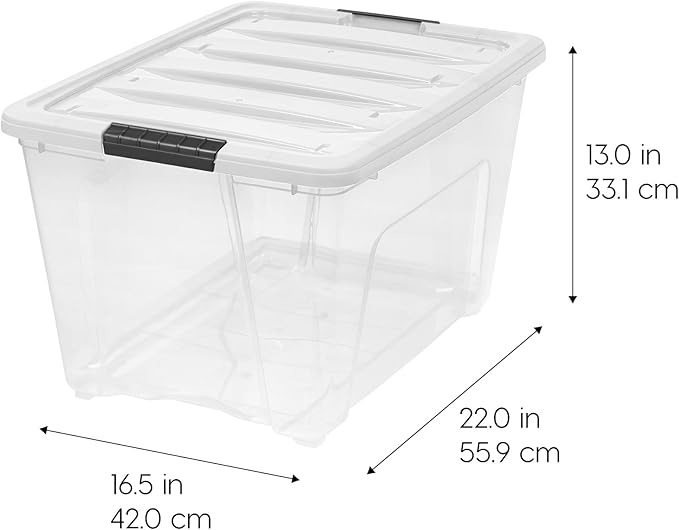 IRIS USA 6-Pack 54 Quart Stackable Storage Bins with Lids [Made in USA] - Everyday Organizer Latching Clear Plastic Organization Containers Closet Bedroom Shelving Units Home Storage - Clear/White