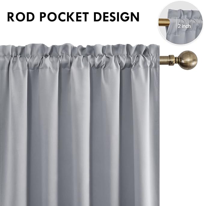 DWCN Blackout Curtains for Bedroom – Rod Pocket Thermal Insulated Noise Reducing Noise Reducing Drapes for Living Room, W 60 x L 63 Inch, 2 Panels, Silver Grey