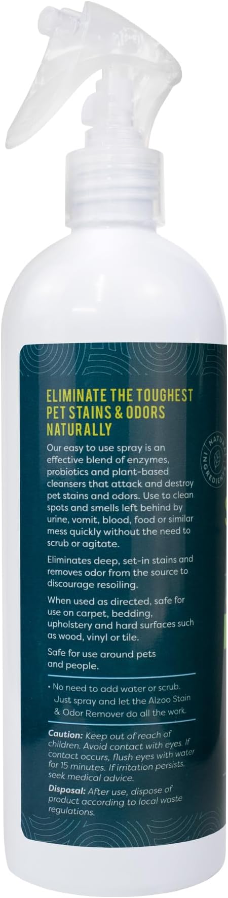 ALZOO Stain & Odor Remover, Quickly Lifts & Dissolves Pet Stains & Helps Eliminate Odors, 100% Plant-Based Active Ingredients, Citrus Vanilla Scent, 16 Fl. Oz Spray Bottle