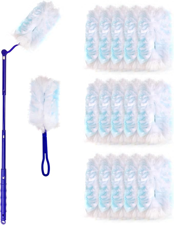 180° Dusters Multi Surface Duster Refills Kit Extender Handle (1 Long Handle to + 1 Short Handle + 15 Duster Refill)