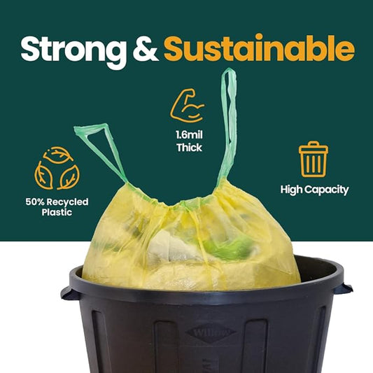 13 Gallon Trash Bags with Drawstrings, 80 Bags Made from 50% Recycled Plastic, Leakproof and Tear-Resistant, Tall Kitchen Garbage Bags for Home and Office