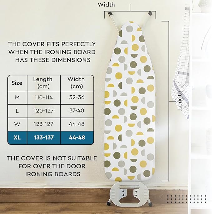Encasa XO Ironing Board Cover and Pad 57"x22" - Thick 3mm Felt Padding, Drawstring Tightening & Lock, Easy Fit, Scorch & Stain Resistant, Fits X-Large Ironing Board - Aztec