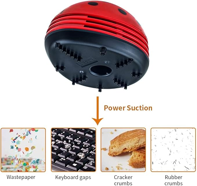 E ECSEM Cute Portable Cartoon Mini Desktop Vacuum Cleaner Table Dust Crumb Sweeper(Red#002)