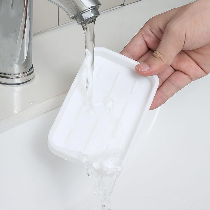 Silicone Kitchen Sink Organizer Tray for Multiple Usage,Easy Clean Sponges Holder for Kitchen Bathroom Counter or Sink,Dish Soap Dispenser,Scrubber,Bottle,Cup White 4.9”x 3.2”