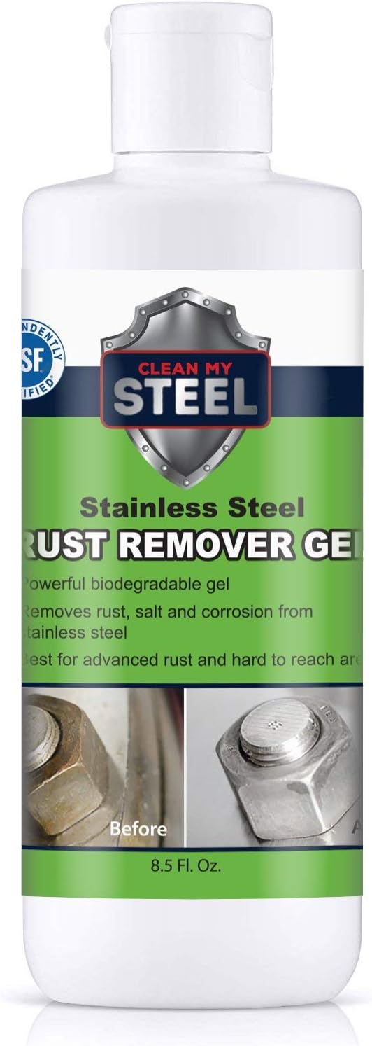 Heavy-Duty Industrial Use Rust Stain Remover for Metal Surfaces Including Stainless Steel. Metal Cleaner Gel Needs No Scrubbing, Simply Apply and Rinse off (8.5 oz)