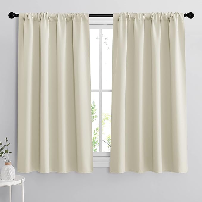 RYB HOME Curtains for Bedroom 63 inches Long, Blackout Thermal Insulating Window Treatment Drapes for Living Room Bathroom Basement Laundry Classroom, W 34 x L 63, Beige, 2 Panels