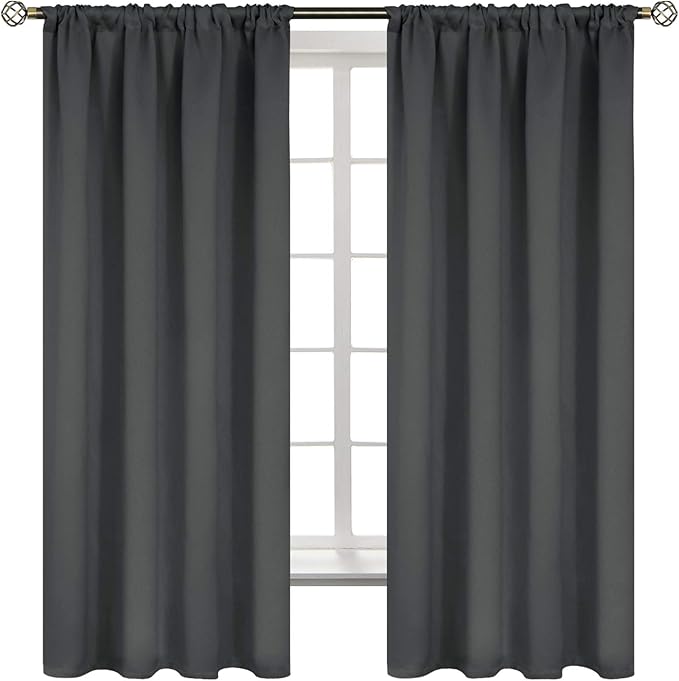 BGment Pocket Bedroom Curtains 63 Inch Long Dark Grey, Room Darkening Thermal Insulated Blackout Drapes for Living Room Privacy Light Blocking Blinds, 52 x 63 Inch, 2 Panels