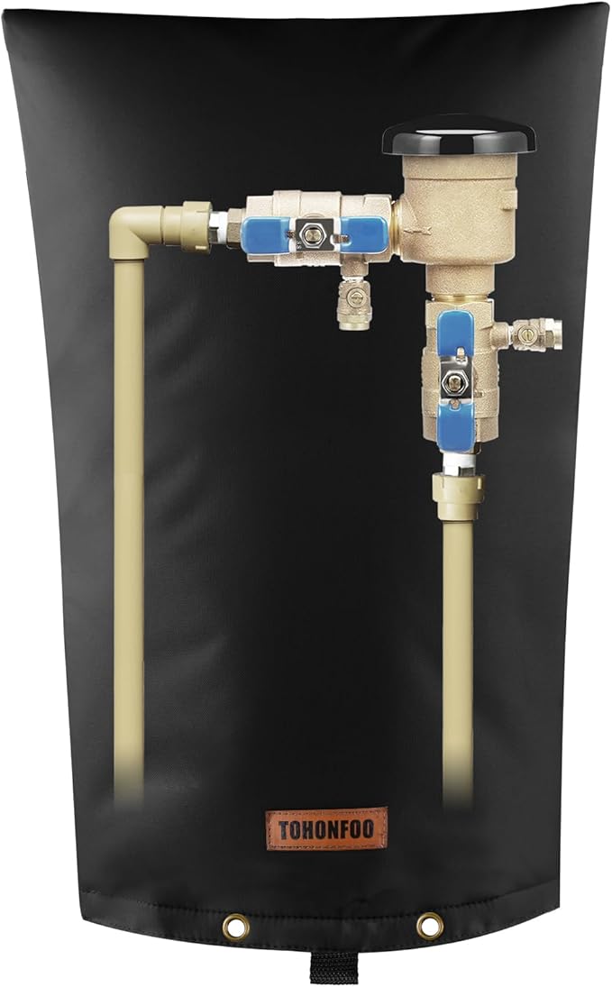 Backflow Preventer Pipe Insulation Cover (5°F) - Irrigation Sprinkler Valve Insulated Pouch - Water Well Pump Cover - Sturdy 5 Layers for Winter Freeze Protection, 16" W x 34" H, Black
