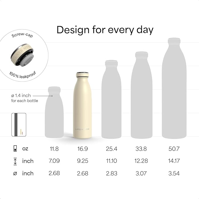 LARS NYSØM Stainless Steel Insulated Water Bottle 12oz 17oz 25oz 34oz 51oz | Insulated Thermo Flask for Hot and Cold Beverages | Leakproof Drinking Bottle (Lavender Purple, 17oz)