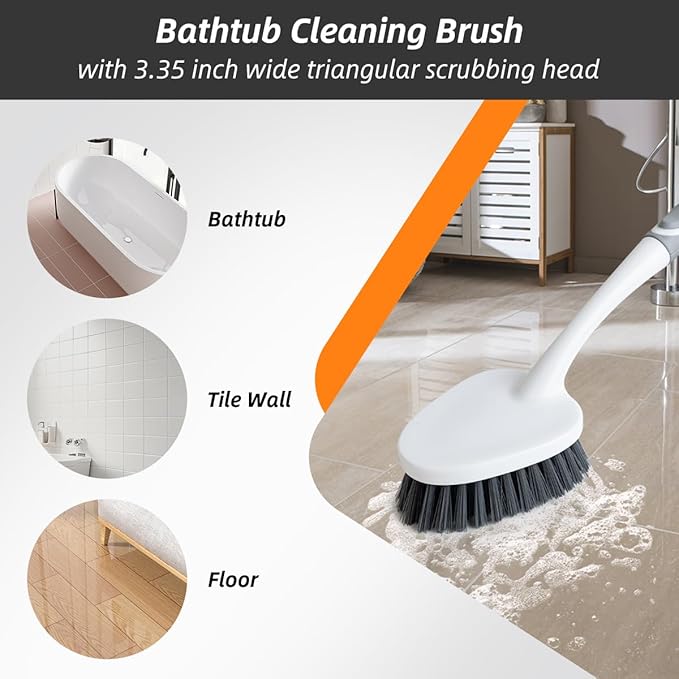 3 Pack Heavy-Duty Scrub Brush Set, Grout Brush, Shower Squeegee, Shower Cleaning Brush with Non-Slip Grip and Stiff Bristles Scrub Brushes for Cleaning Bathroom, Kitchen, Tile, Grout, Tub, Floor, Sink
