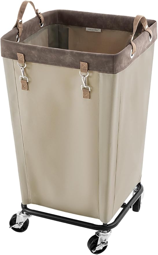 StorageWorks 160L Laundry Basket with Wheels, Large Rolling Hampers for Clothing Organizer, Dirty Clothes Basket for Hotel, Home, Closet, Dorm, Light Khaki