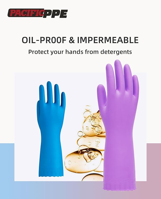 PACIFIC PPE 2 Pairs Dishwashing Cleaning Gloves with Latex free, Cotton lining, Kitchen Gloves (Purple+Blue, Large)