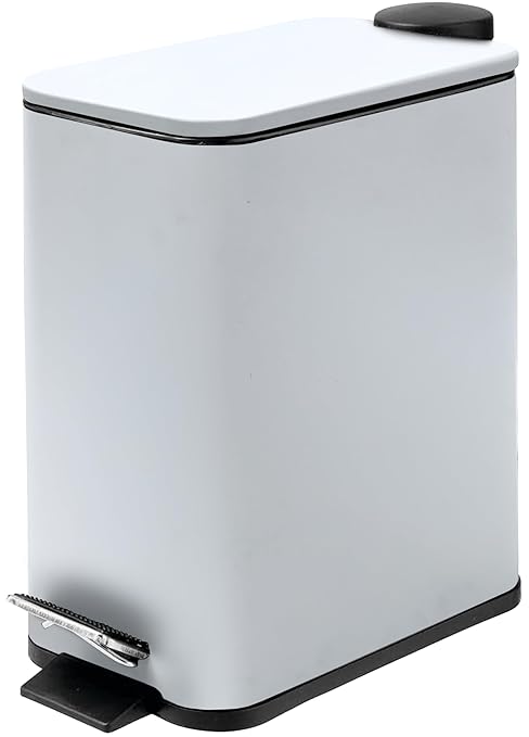 Stainless Steel Small Trash Can with Lid & Step Pedal - 6 Liters/1.6 Gallon Soft Close Garbage Can with Removeable Inner Bucket - Trash Cans for Bathroom, Bedroom, Kitchen & Office (White)