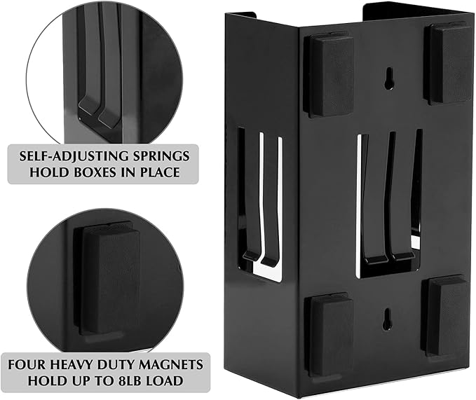 EMENTOL Magnetic Glove/Tissue Dispenser Holder Set, Black Glove Dispenser Wall Mount, Mount onto Tool Box or in Workshops