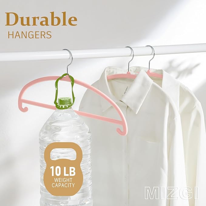 MIZGI 50 Pack Blush Pink Velvet Hangers - No Shoulder Bumps, Heavy Duty Non-Slip Chrome Hooks for Jackets, Coats, Pants