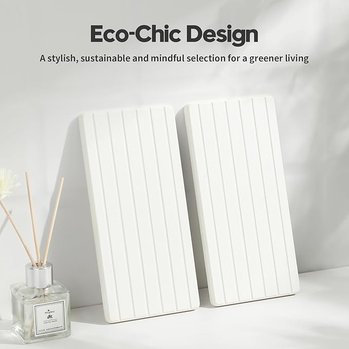 2PCS Water Absorbing Stone Drying Tray Mat For Bathroom Sink & Kitchen Counter Faucet Organizer Decor, Quick Dry Dish Soap Dispenser Sponge Holder, Vanity Sink Caddy Bar Coaster,White-8"*3.8"