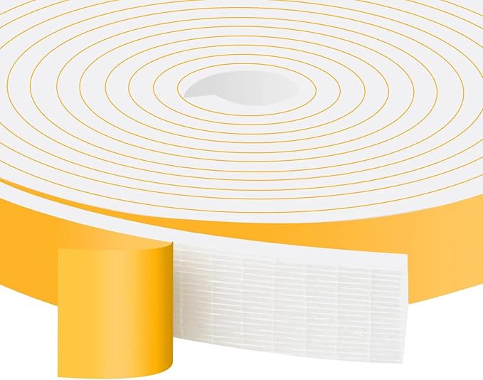 High Density Foam Weather Stripping Door Seal Strip Insulation Tape Roll for Insulating Door Frame, Window, Air Conditioner Soundproof Self Adhesive Sealing Weatherstrip(1 in x 1/4 in x 33 Ft)