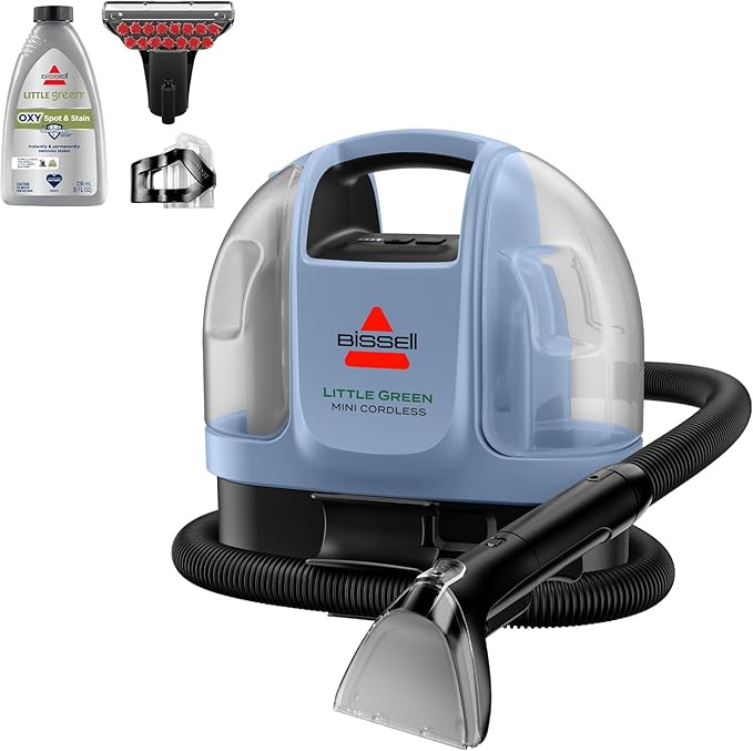 BISSELL Little Green Mini Cordless Portable Carpet and Upholstery Deep Cleaner, Car/Auto Detailer, with HydroRinse Self-Cleaning Tool and 4" Tough Stain Tool, Limited Edition Color Lake, 4015L