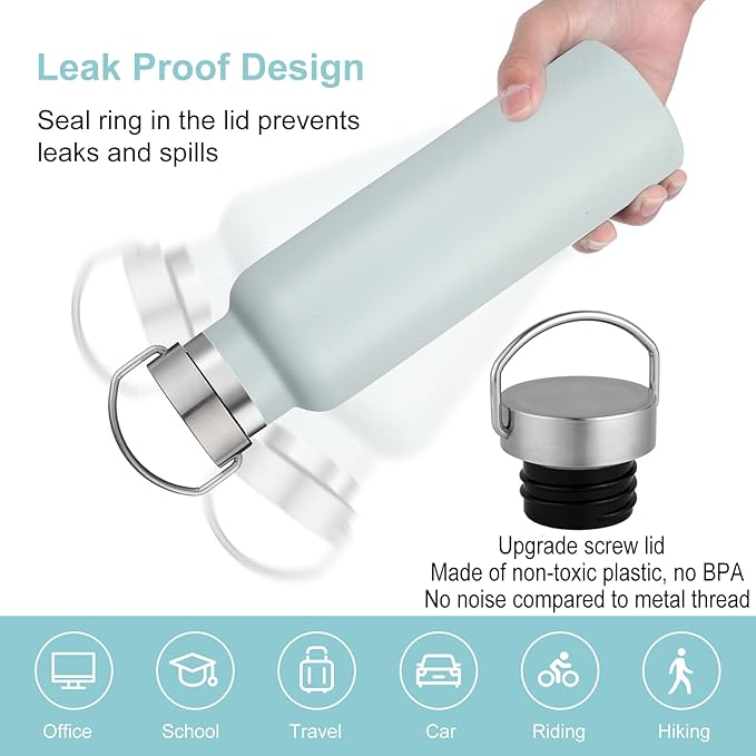Neihepal 20 oz Insulated Water Bottles Bulk 8 Pack,Stainless Steel Double Wall Sport Bottle with Lid of Handle,Metal Reusable Flask with Cup Cap for School,Hikers,Gift (Fog,Set of 8)