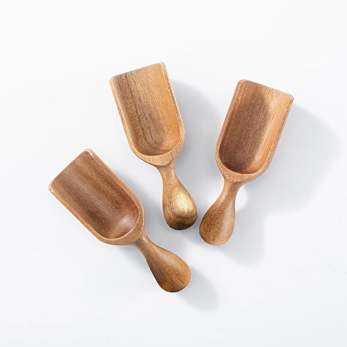 Wooden Scoops for Canisters 3PCS Small Wooden Scoop Acacia Wood Scoops for Jars Mini Coffee Scoops for Canisters for Ground Coffee Scoop for Seasoning Bath Salt Laundry Shovel-Multipurpose