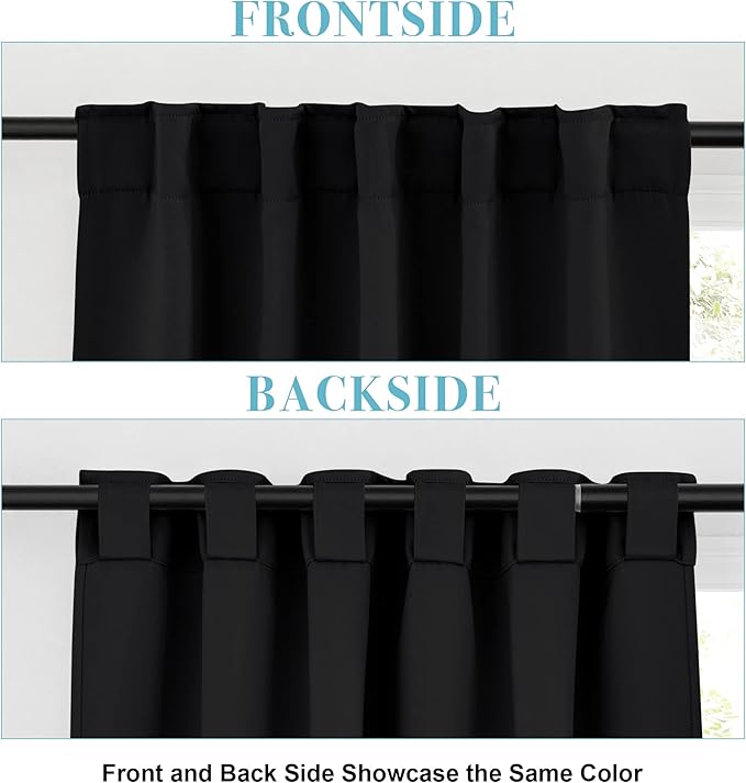 RYB HOME Short Black Curtains for Bedroom, Blackout Thermal Insulated Curtains and Drapes Small Window Treatment Privacy Shades for Kitchen Farmhouse Closet, W42 x L63 inch, 2 Panels